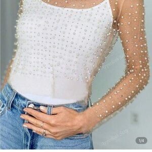 White Pearl Embellished Top